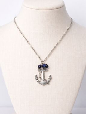 ✨ Silver Anchor Pendant Necklace | Nautical Charm | Blue Bead Accent |